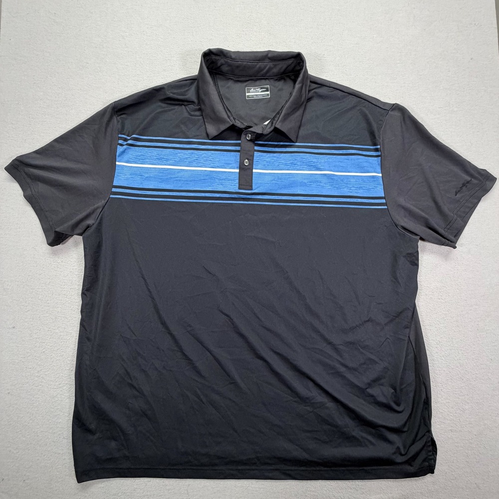 Ben Hogan Mens Polo Shirt Black Blue Striped Performance Short Sleeve 3XL